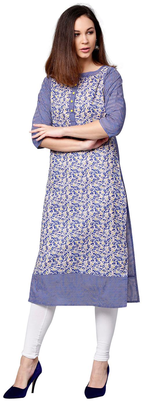 

Jaipur Kurti Women Blue Printed Straight Kurta