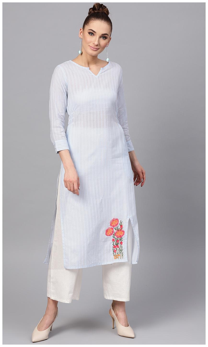 

Jaipur Kurti Women Blue Striped Straight Kurta