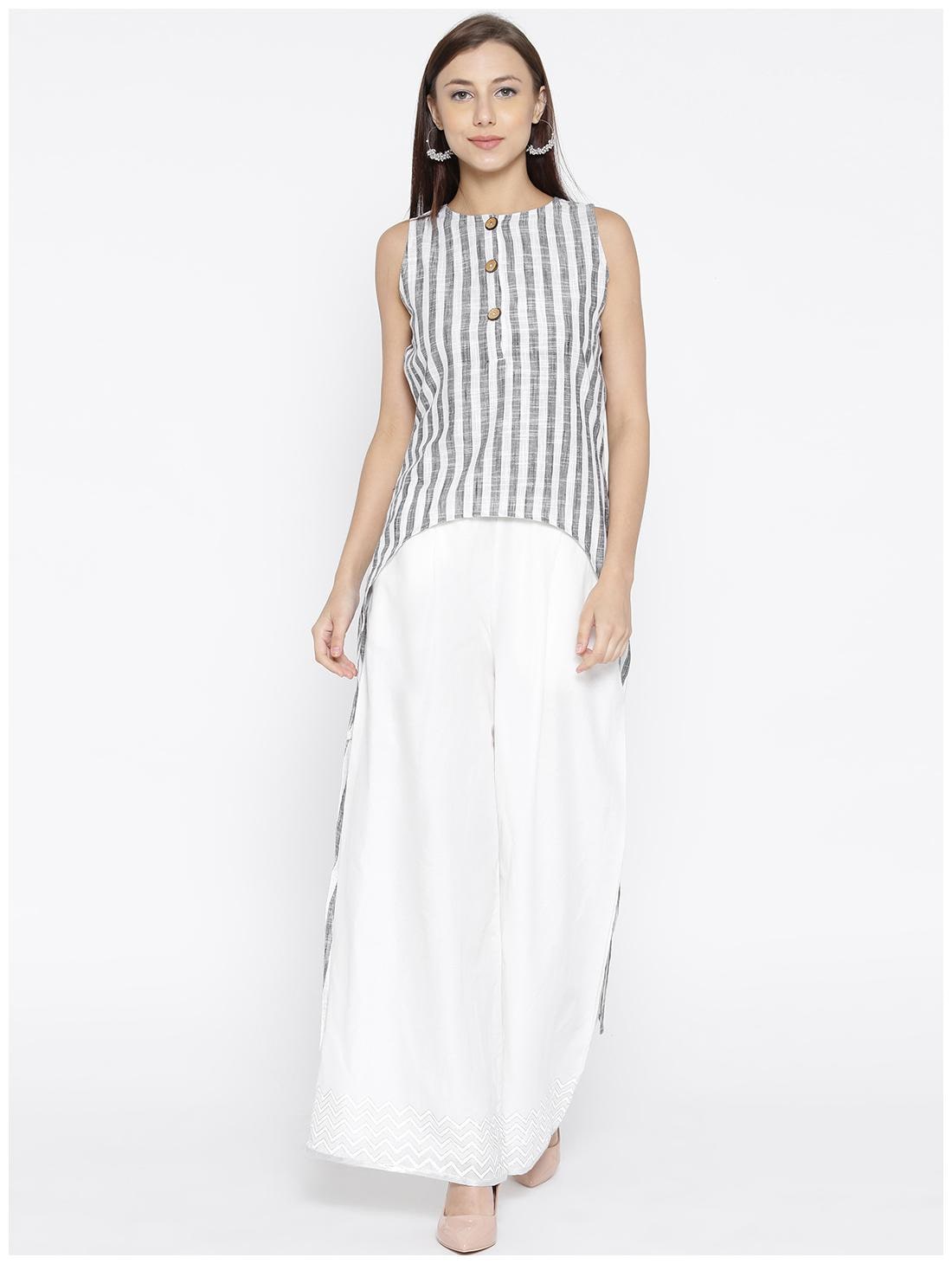 

Jaipur Kurti Women White Striped Assymetrical Kurti