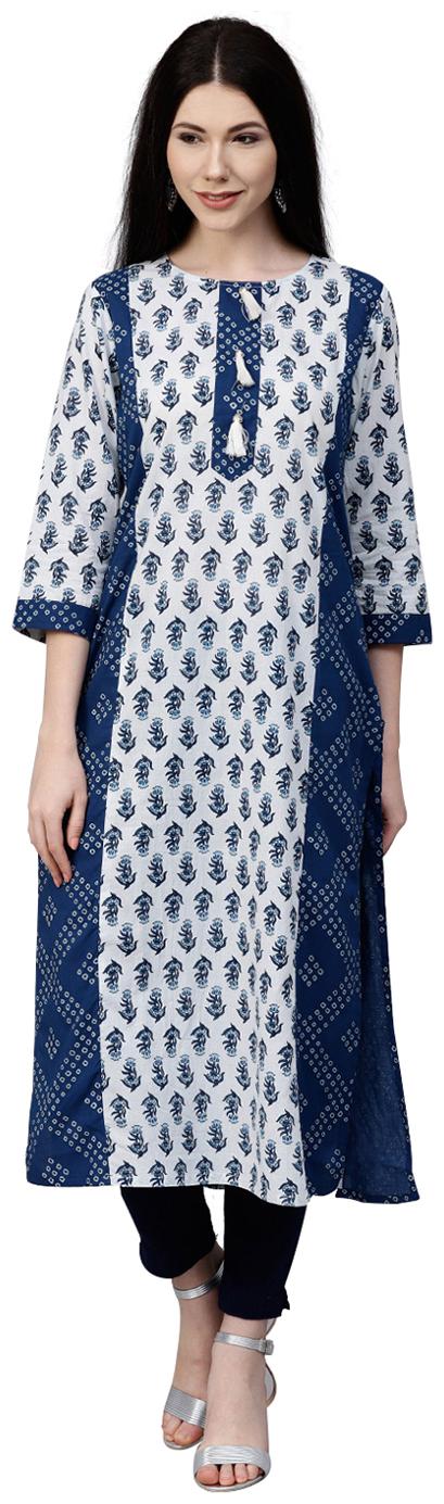 

Jaipur Kurti Women Blue Printed Straight Kurta
