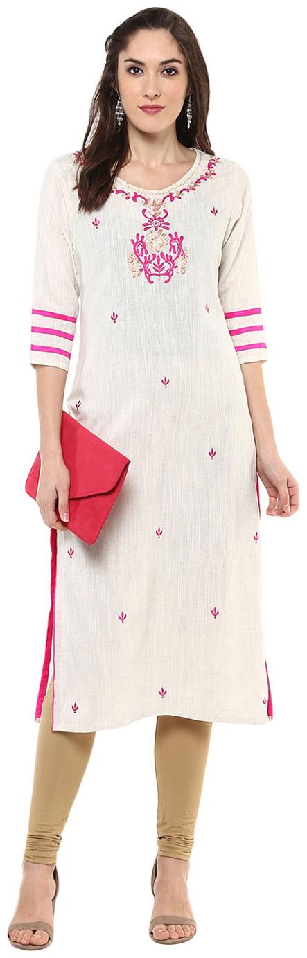 

Jaipur Kurti Women White Embroidered Straight Kurti