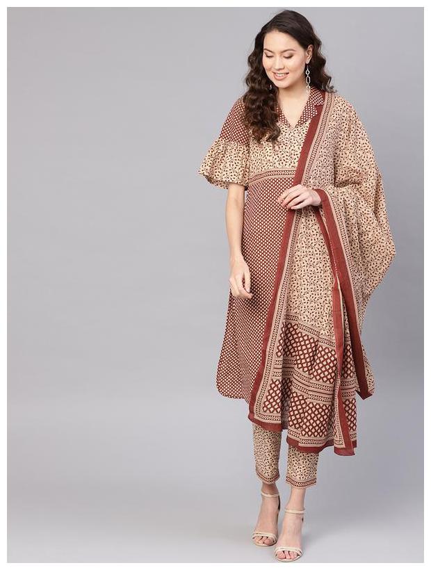 

Jaipur Kurti Women Cotton Ethnic Motifs Suit Set - Maroon