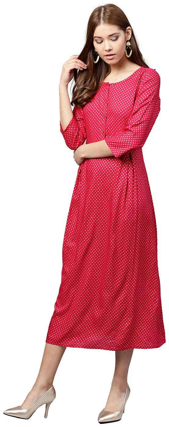 

Jaipur Kurti Women Pink Geometric A-Line Rayon Dress