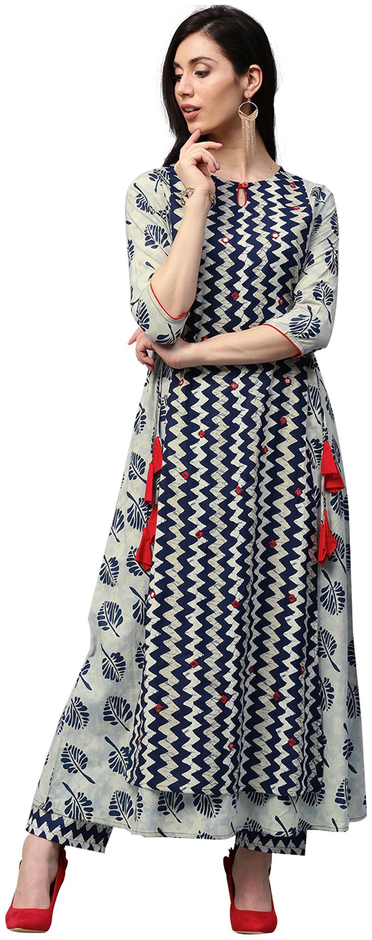 

Jaipur Kurti Women Blue Striped Regular Kurta With Palazzo