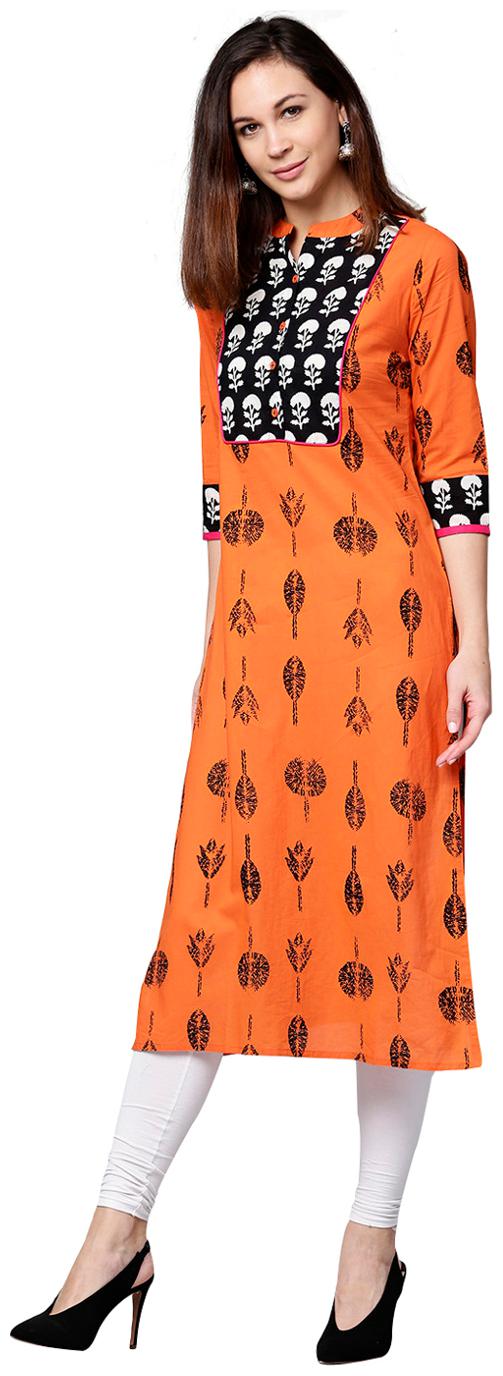 

Jaipur Kurti Women Orange Floral Straight Kurta
