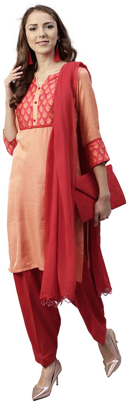 

Jaipur Kurti Women Orange Solid Straight Kurta With Palazzo And Dupatta