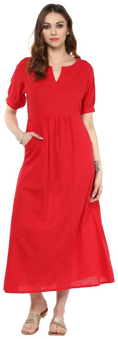 

Jaipur Kurti Cotton Slub Red Solid Kurta