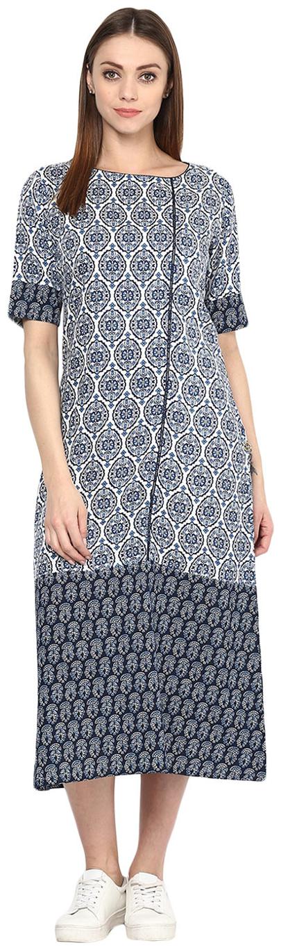 

Jaipur Kurti Women s Block Print Off White Colour Dress
