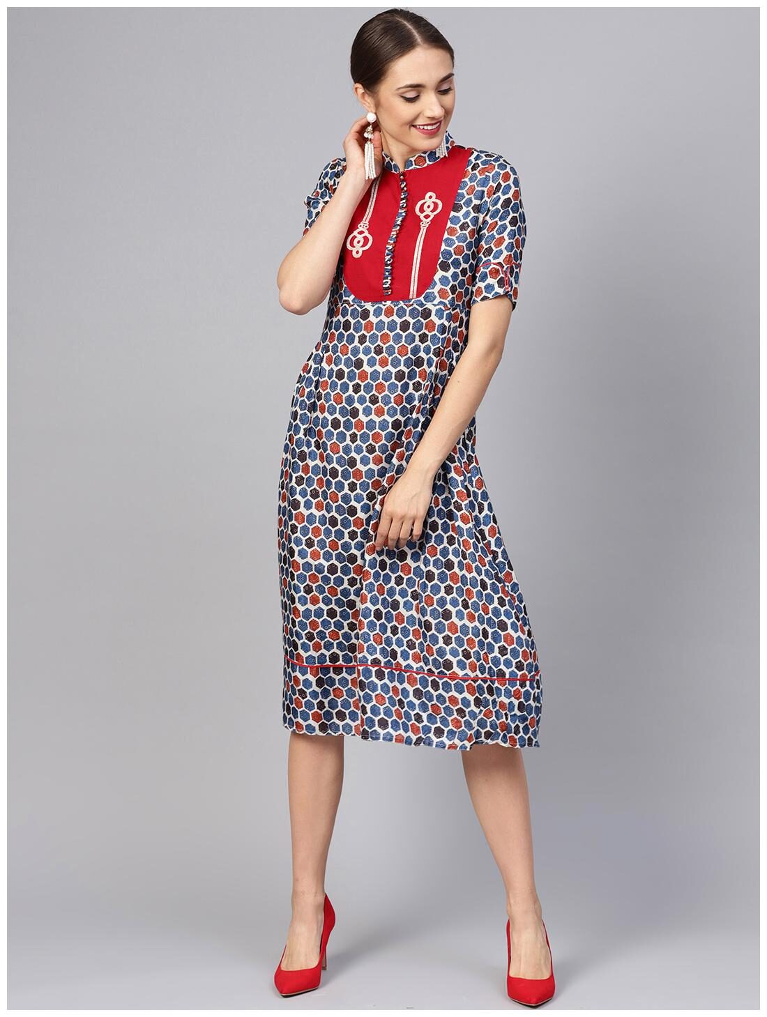 

Jaipur Kurti Multi Geometric A-line dress