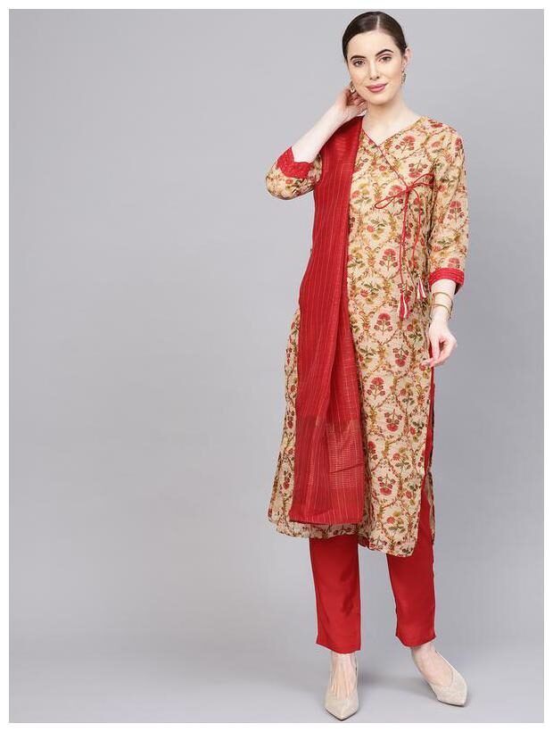 

Jaipur Kurti Women Beige Ethnic Motifs Straight Kurta With Palazzo And Dupatta