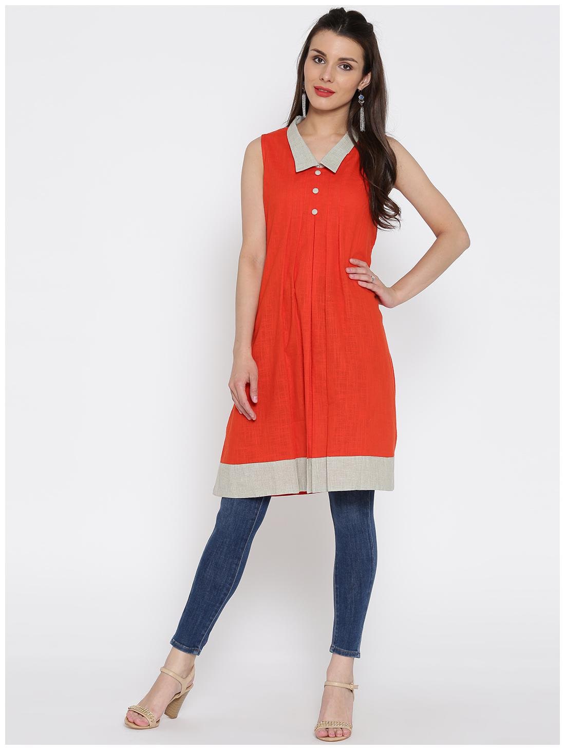

Jaipur Kurti Women Orange Solid Straight Kurti