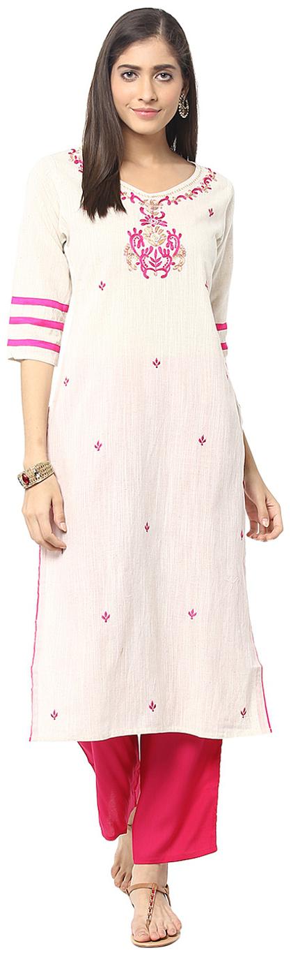 

Jaipur Kurti Black Rani Pink Embroidered Kurta With Palazzo Trousers