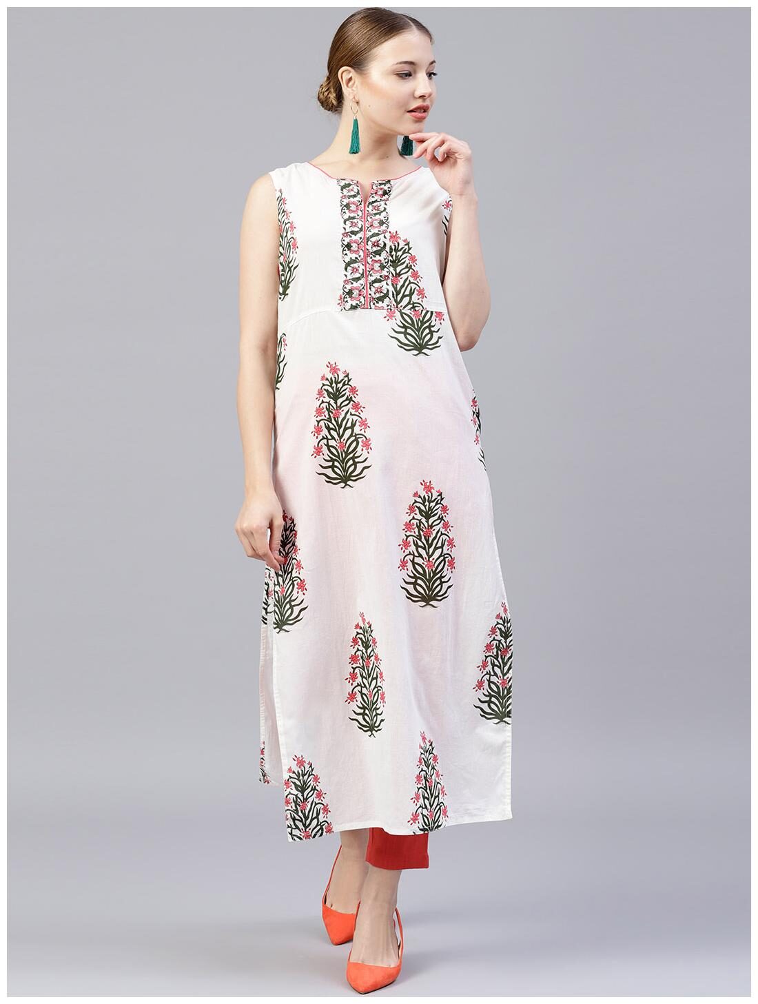 

Jaipur Kurti Women White Ethnic Motifs Straight Kurta With Palazzo