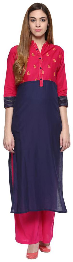 

Jaipur Kurti Women Blue Printed Straight Kurta With Palazzo