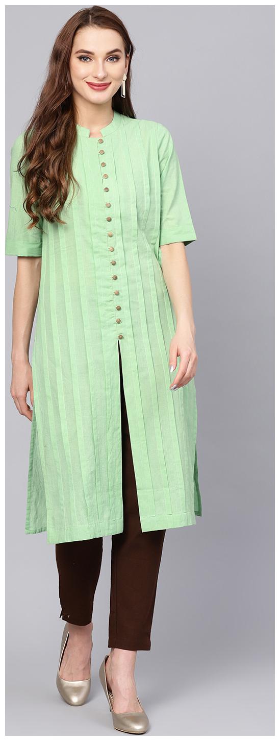 

Jaipur Kurti Women Green Brown Solid Straight Cotton Kurta with Pant