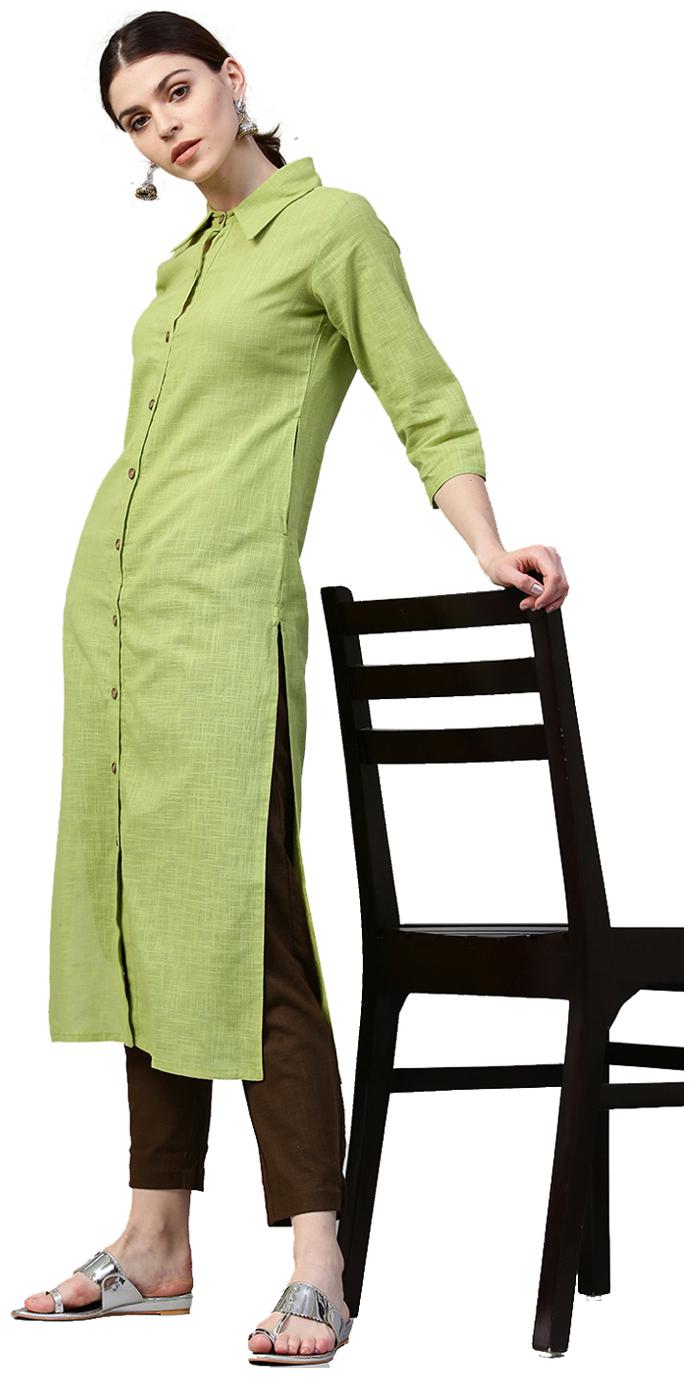 

Jaipur Kurti Women Green Solid Straight Kurta With Pants