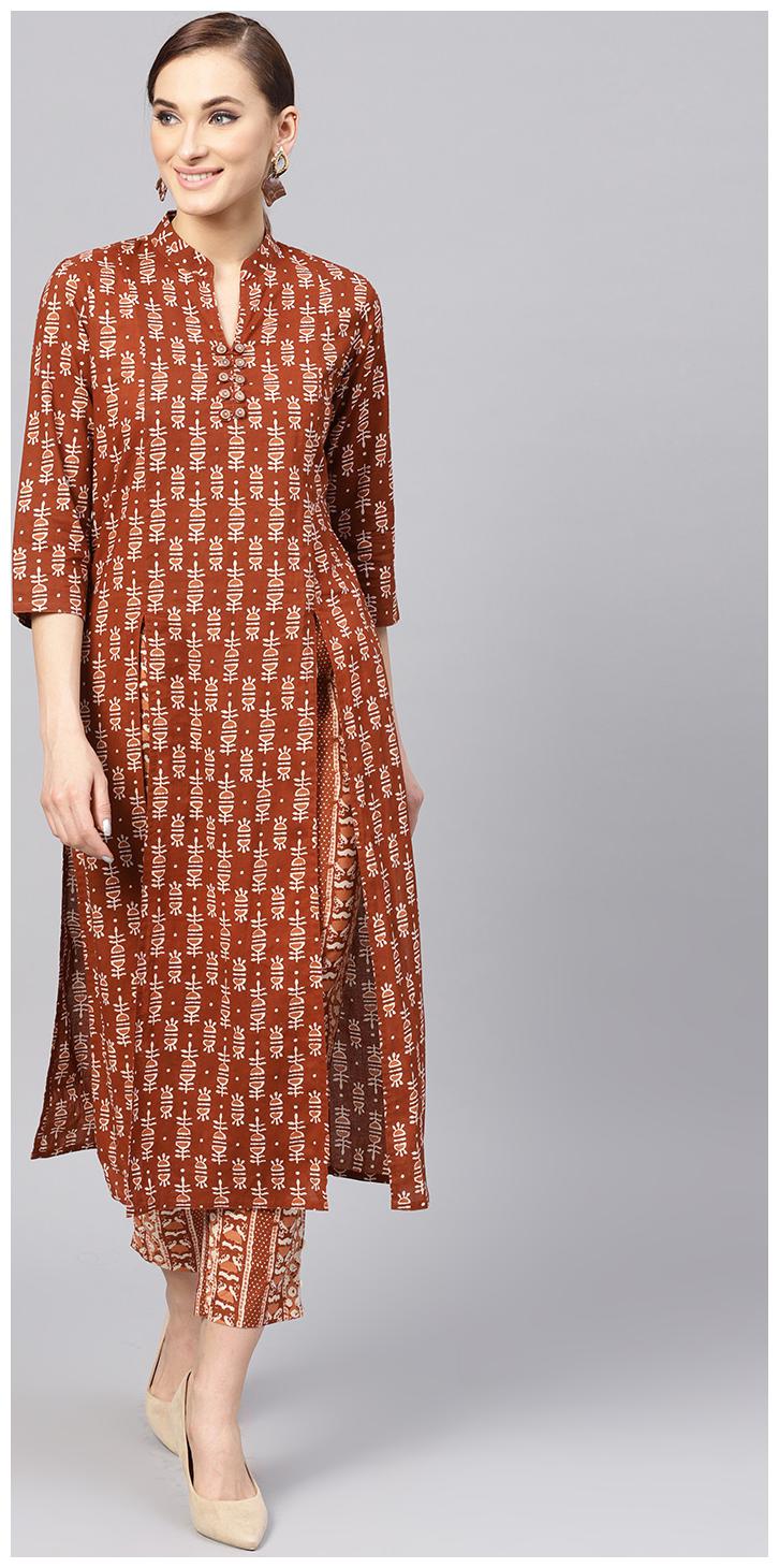 

Jaipur Kurti Women Maroon Ethnic Motifs Straight Kurta With Pants