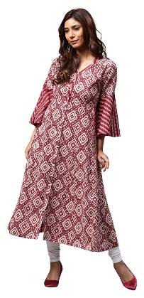 

Jaipur Kurti Women Maroon Geometric A-Line Cotton Kantha Kurta