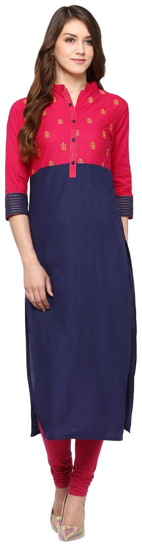 

Jaipur Kurti Women Blue Embroidered Straight Kurta