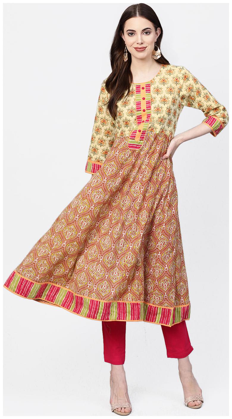 

Jaipur Kurti Cotton 3 4th Sleeves Stitched Suits Multi