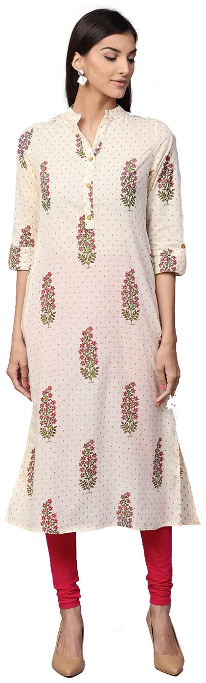 

Jaipur Kurti Women White Floral Straight Kurta