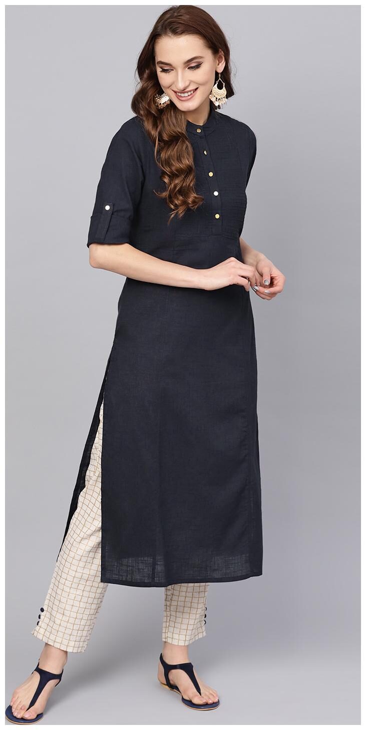 

Jaipur Kurti Women Blue Solid Straight Kurta With Pants