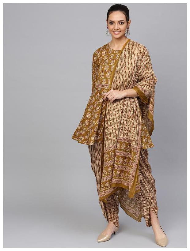 

Jaipur Kurti Women Cotton Ethnic Motifs Suit Set - Green