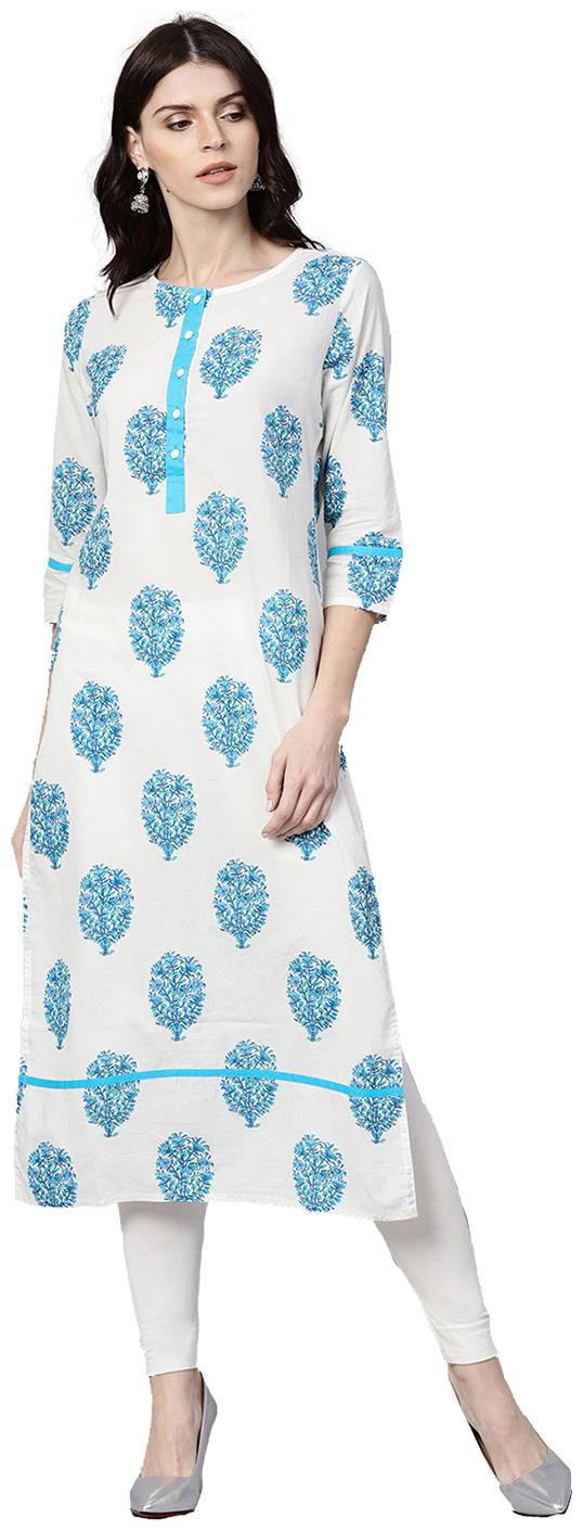 

Jaipur Kurti Women White Printed Straight Kurta