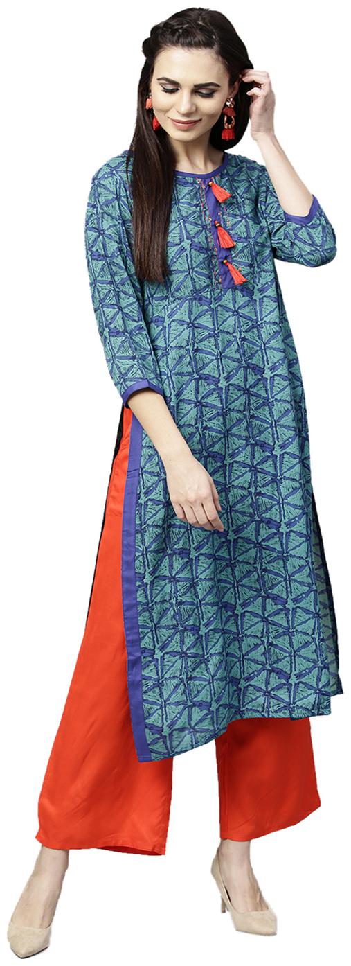 

Jaipur Kurti Women Blue Geometric Straight Kurta With Palazzo