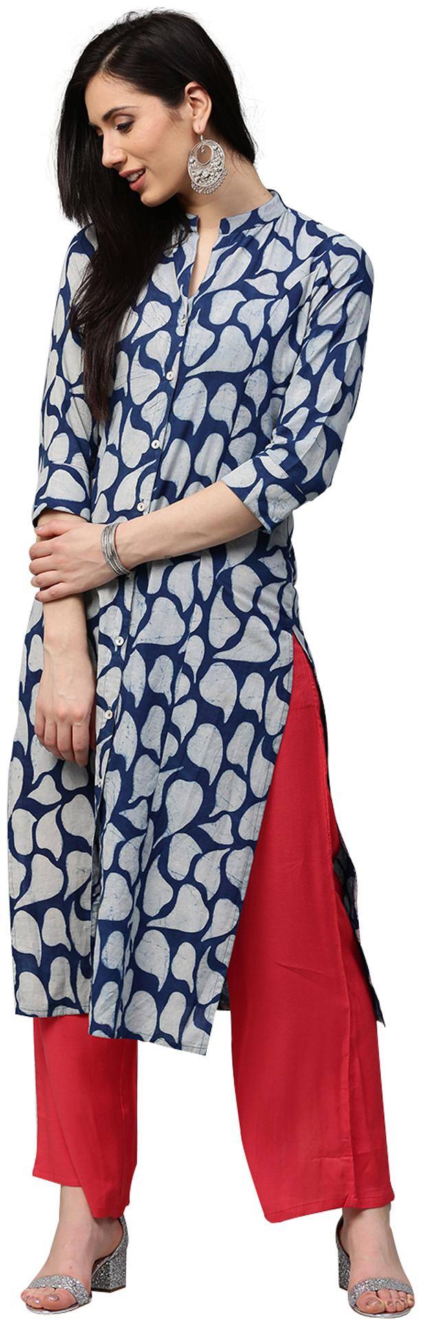 Jaipur Kurti Women Blue Printed Layered Kurta
