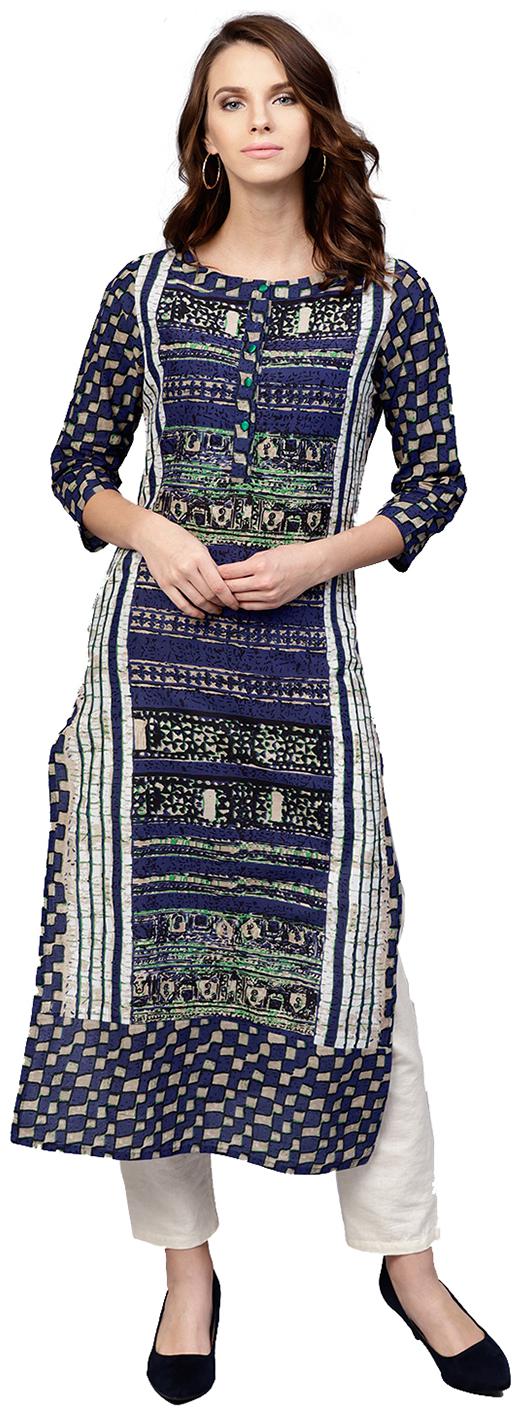 

Jaipur Kurti Women Blue Printed Regular Kurta