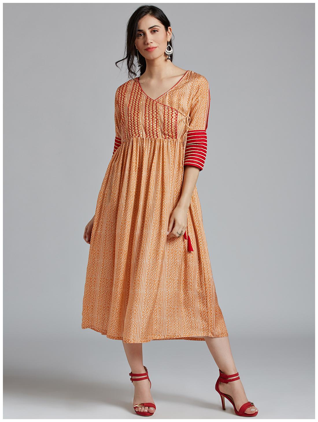 

Jaipur Kurti Women s Orange Muslin Geometric Print Kurti Dress