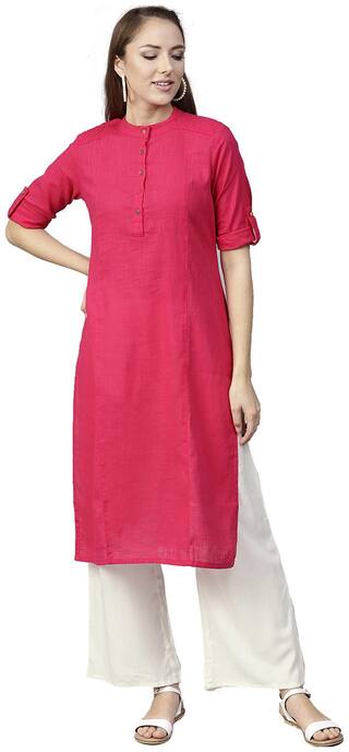 Jaipur Kurti Cotton Pink Kurta With Off-White Palazzo Set