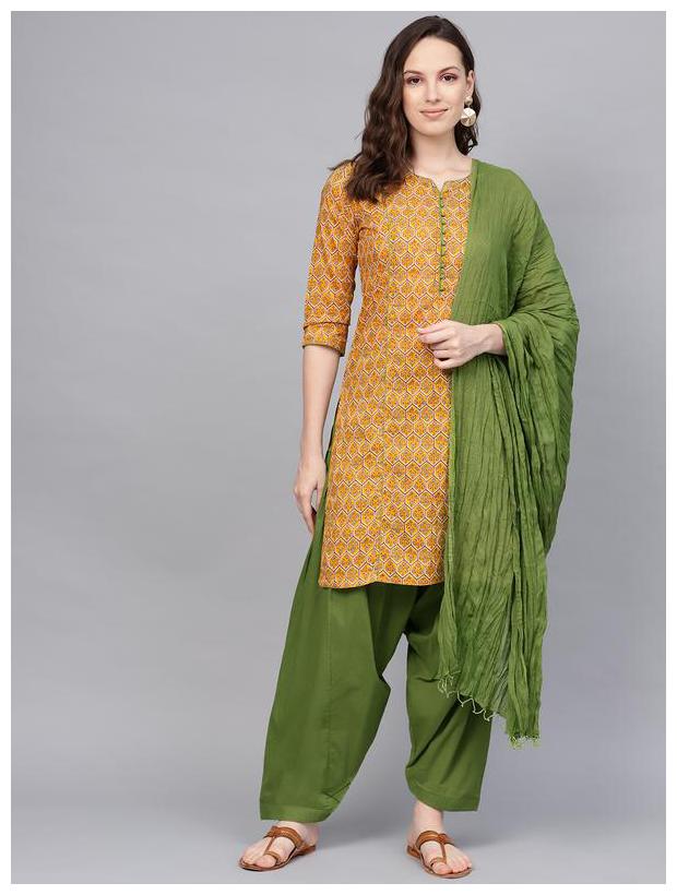 

Jaipur Kurti Cotton Suit Set Yellow