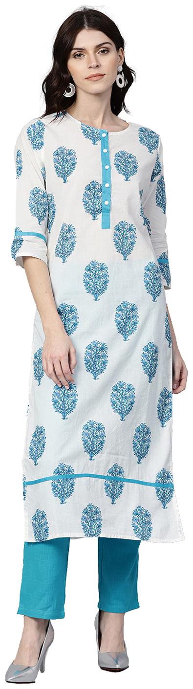 

Jaipur Kurti Women White Printed Straight Kurta With Pants