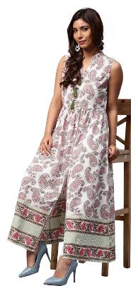 

Jaipur Kurti Women Pink Paisley Gathered Or Pleated A-Line Cotton Kurta