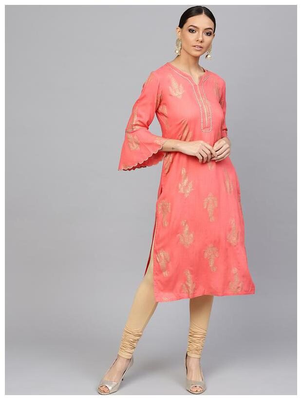 

Jaipur Kurti Women Peach Ethnic Motifs Straight Kurta