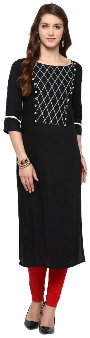 

Jaipur Kurti Women Black Embroidered Straight Kurta
