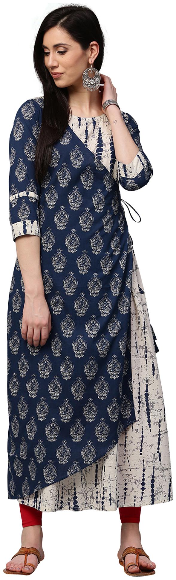 

Jaipur Kurti Women Blue Floral Angrakha Kurta