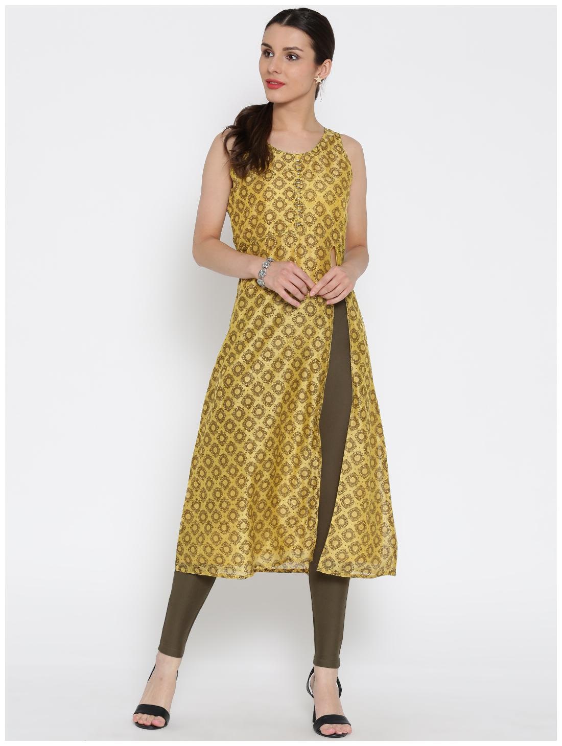 

Jaipur Kurti Women Yellow Printed Straight Kurti