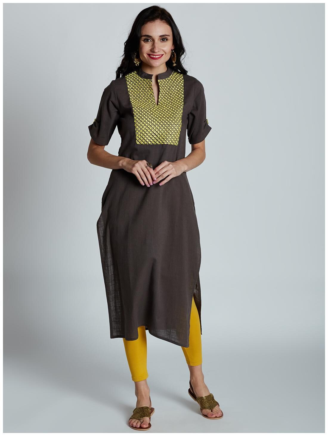 

Jaipur Kurti Women s Grey Cotton Slub Kurta