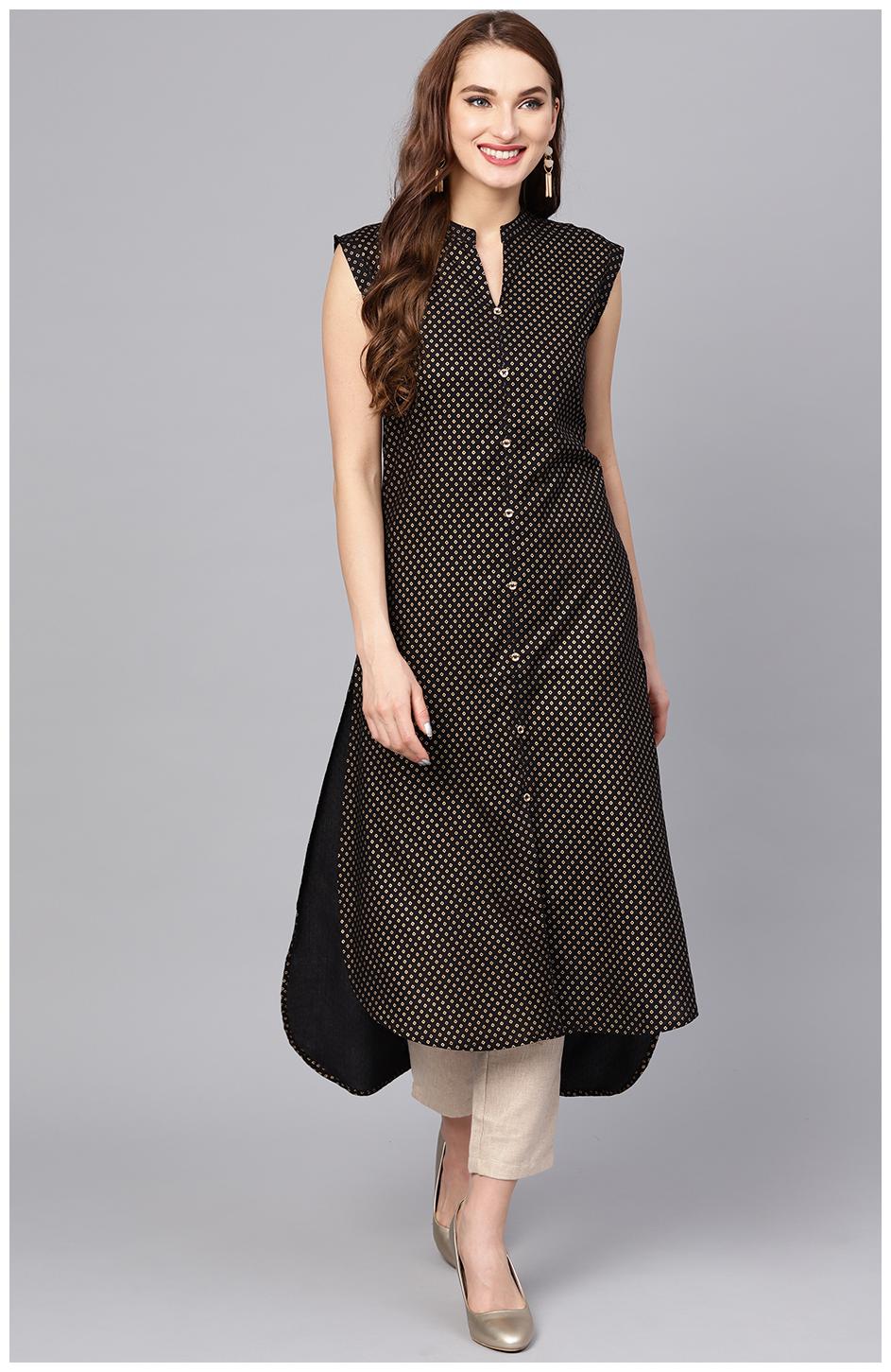

Jaipur Kurti Women Black Cream Ethnic Motifs Straight Kurta With Pants