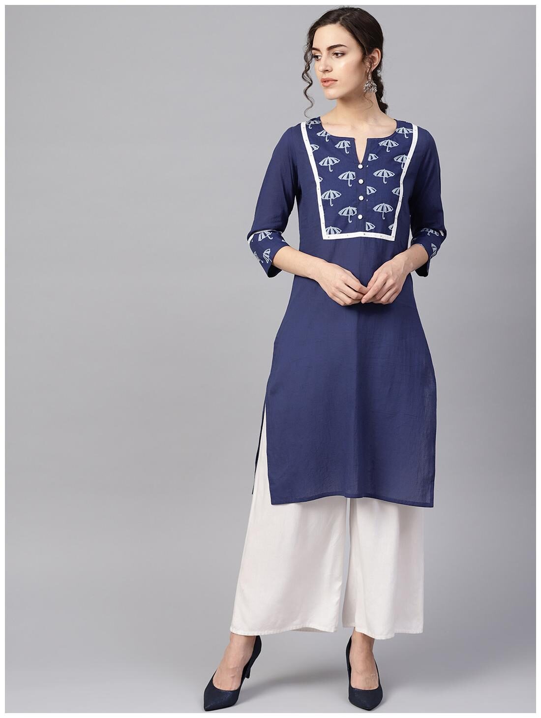 

Jaipur Kurti Women Navy Blue Ethnic Motifs Straight Kurta