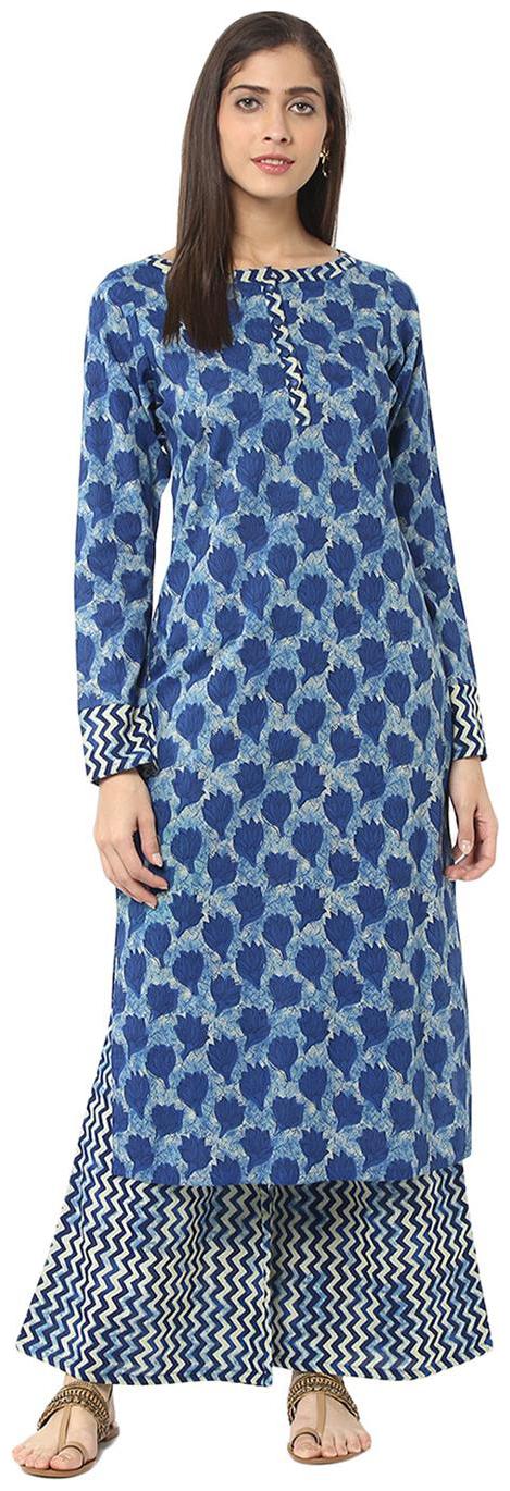

Jaipur Kurti Indigo Printed Kurta With Palazzo Trousers