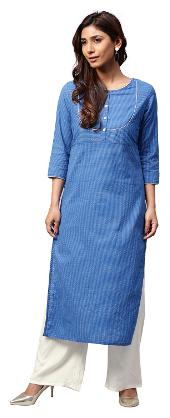 

Jaipur Kurti Women Blue Solid Straight Cotton Kantha Kurta With Palazzo