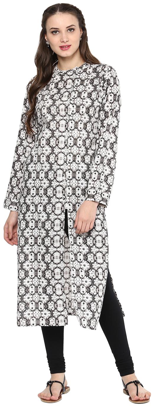 

Jaipur Kurti Women Grey Abstract Straight Kurta