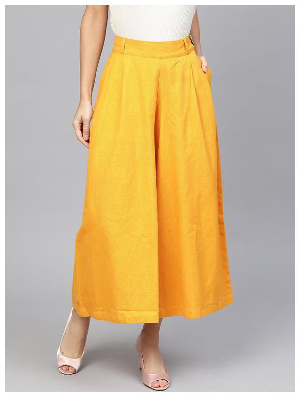 

Jaipur Kurti Women Yellow Cotton Slub Palazzo