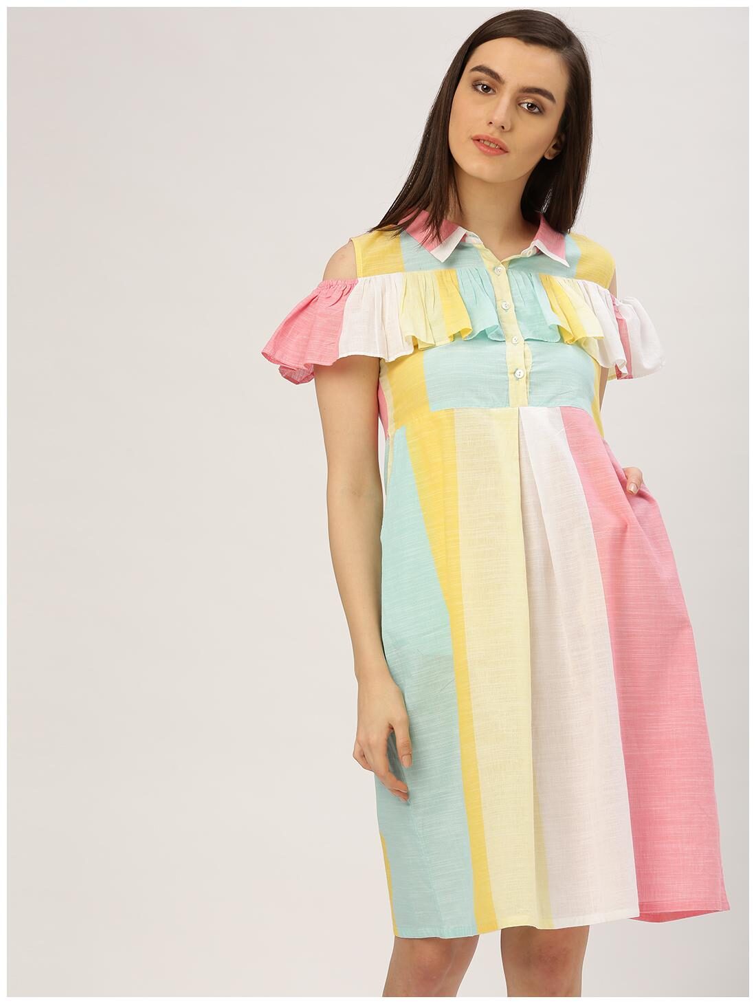 

Jaipur Kurti Women s A-Line Multicolor Self Print Handloom Cold Shoulder Kurtis