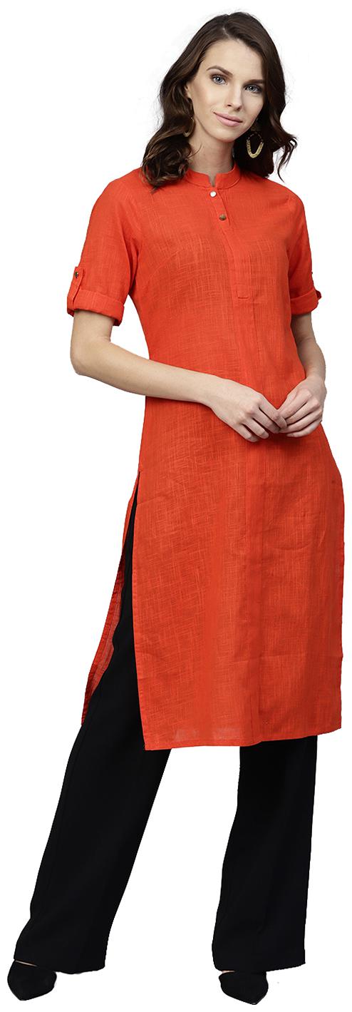 

Jaipur Kurti Women Orange Solid Straight Kurta