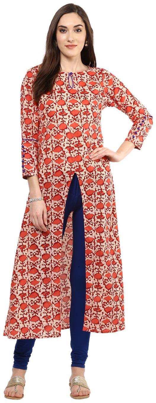 

Jaipur Kurti Women Pink Printed High Slit Kurta